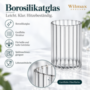 Wilmax Glas 350 ml 6er-Set Transparent Borosilikatglas – Anwendungs- oder Detailansicht; Lieferumfang: 6 Stück