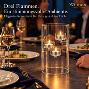 Wilmax Teelichthalter für 3 Teelichter 20 cm Transparent Glas – Anwendungs- oder Detailansicht; Lieferumfang: 1 Stück