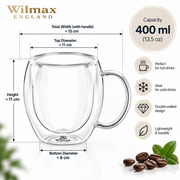 Wilmax Doppelwandiger Glasbecher 400 ml 4er-Set Transparent – Anwendungs- oder Detailansicht; Lieferumfang: 4 Stück