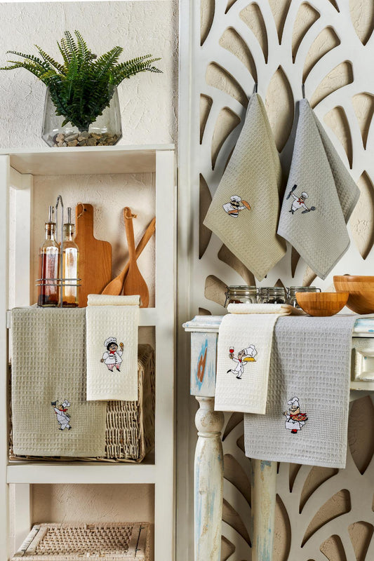 HELDENA Geschirrtücher Grau/Beige – 6er Set, 40×60 cm, Baumwolle Waffelstruktur