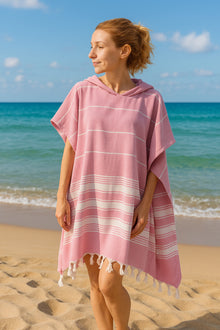 Rosa Poncho Bademantel S/M mit schlichter Form für Badezimmer, Reise und Strand