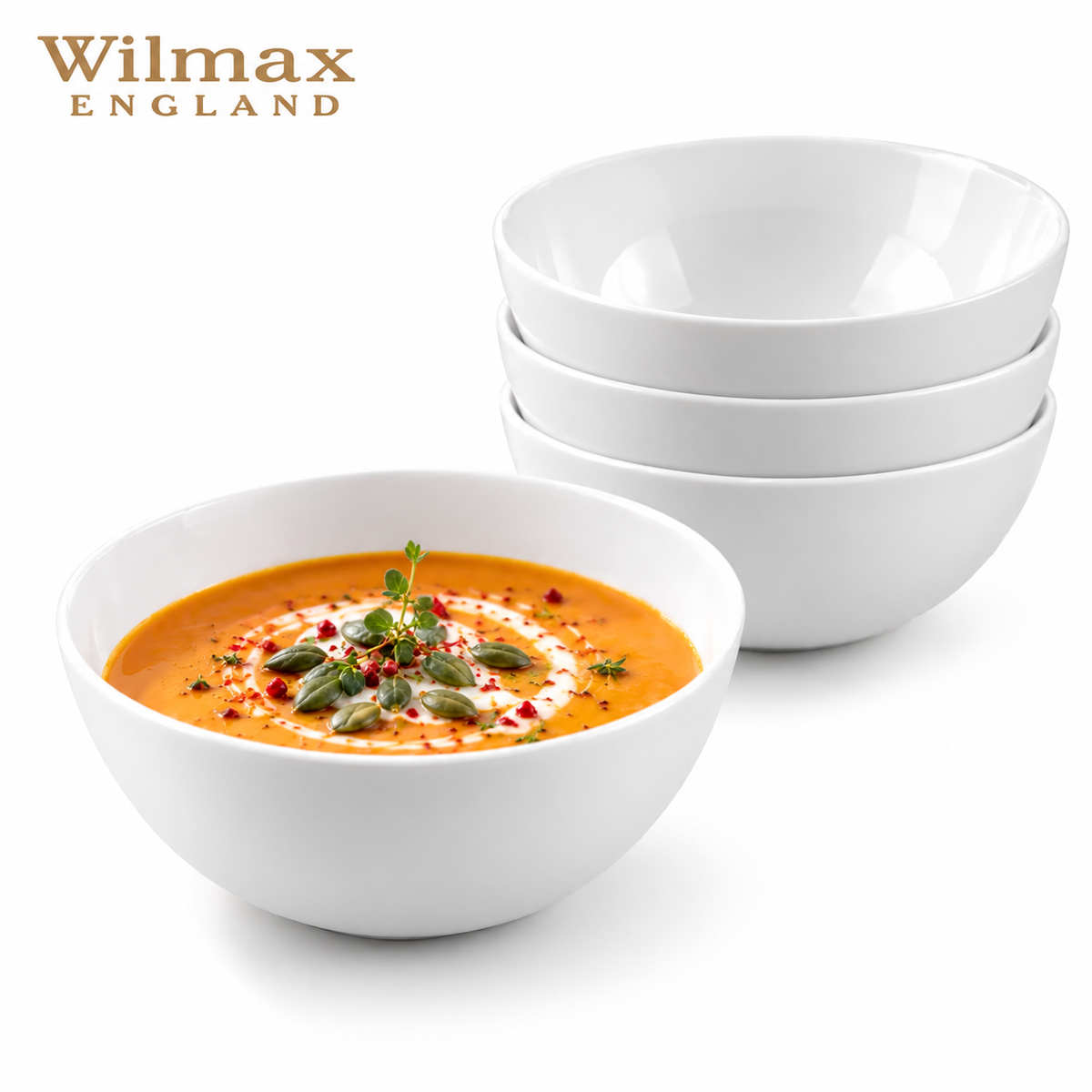 Wilmax Schale 11 cm 300 ml 4er-Set Weiß Porzellan – Produktansicht; Lieferumfang: 4 Stück