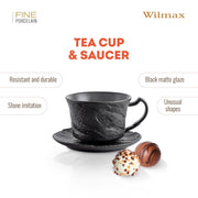 Wilmax Tasse mit Untertasse 250 ml 2er-Set Schwarz Porzellan – Anwendungs- oder Detailansicht; Lieferumfang: 2 Tassen mit 2 Untertassen