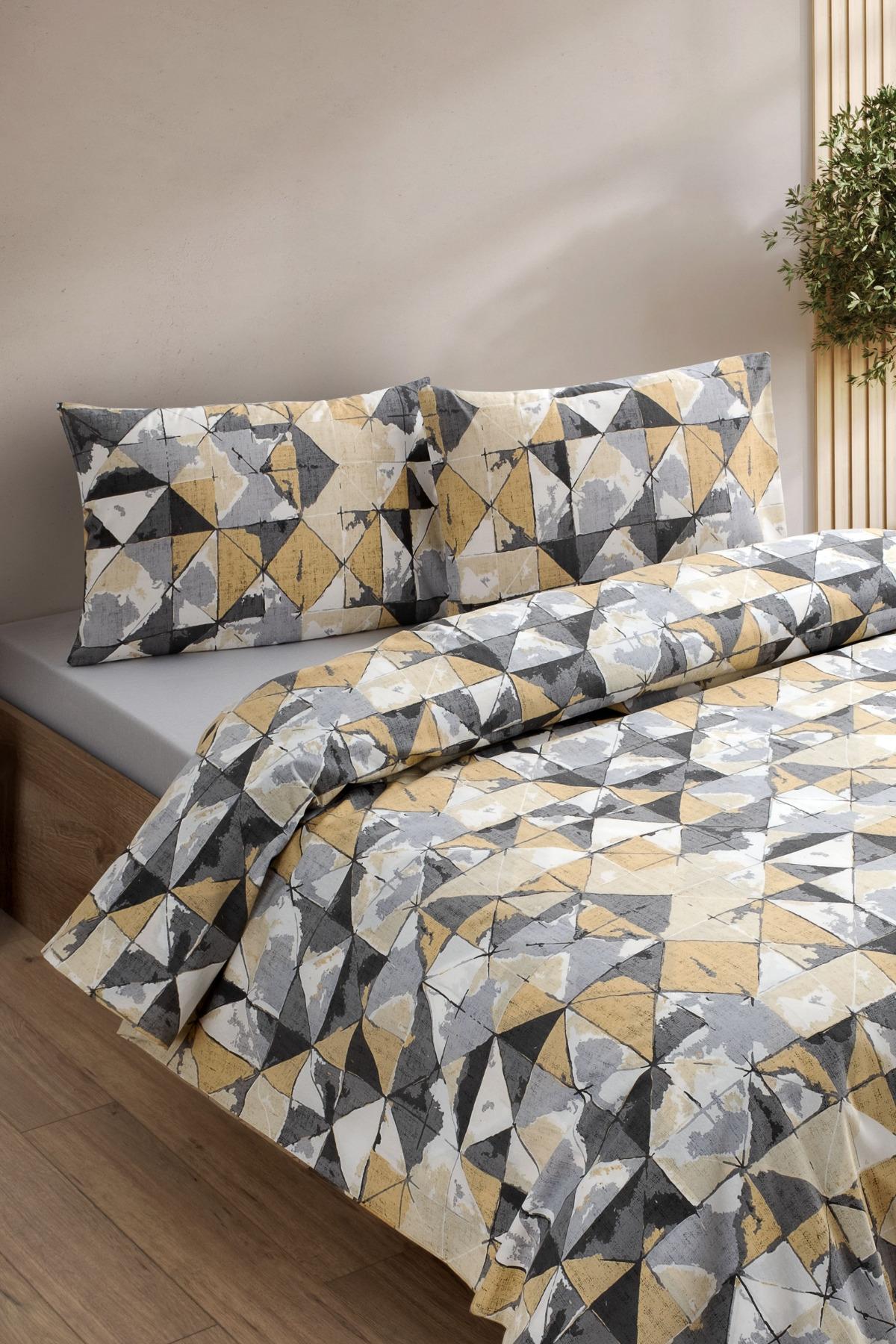 HELDENA Bettwäsche-Set Einzelbett 160x220 cm Gelb gemustert mit Spannbettlaken