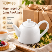 Wilmax Kaffee- und Teekanne mit Ausgusssieb 900 ml Weiß Porzellan – Anwendungs- oder Detailansicht; Lieferumfang: 1 Stück