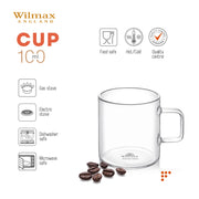 Wilmax Glastasse 100 ml 6er-Set Transparent Borosilikatglas – Anwendungs- oder Detailansicht; Lieferumfang: 6 Stück