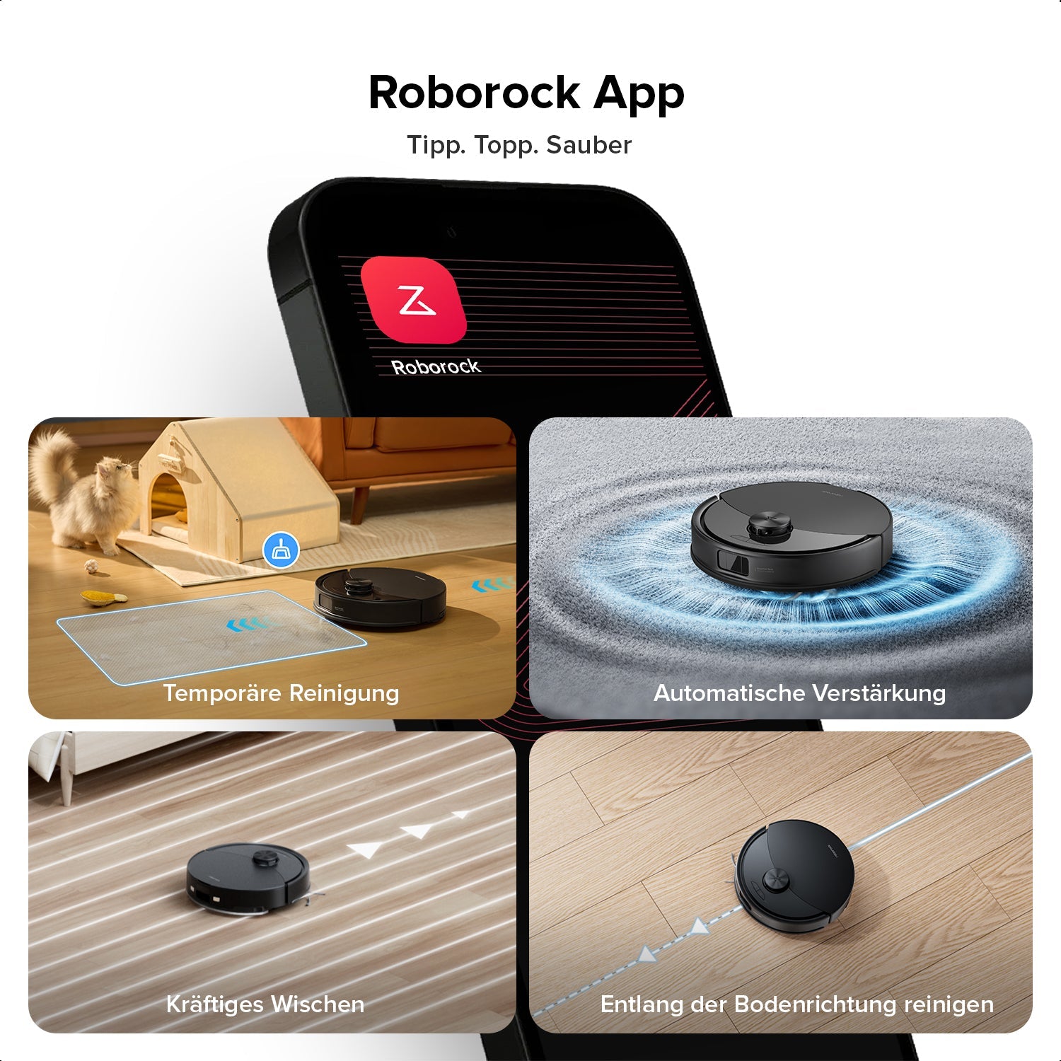 Roborock Q10 S5 schwarzer Saugroboter reinigt Hartboden mit LiDAR-Navigation