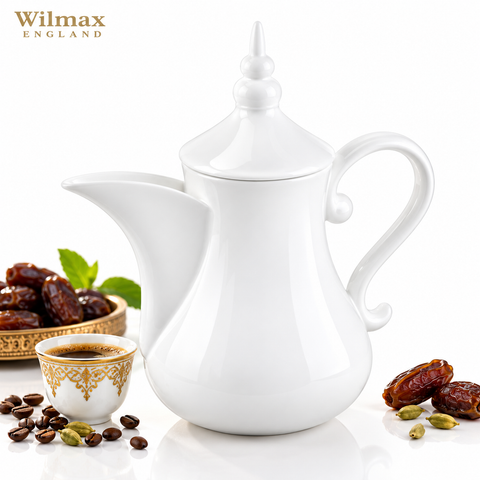 Wilmax Arabische Kaffee- und Teekanne mit Ausgusssieb 1000 ml Weiß Porzellan