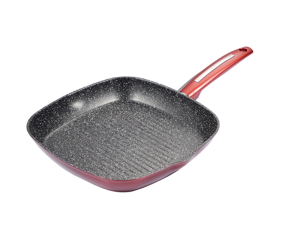 Schaefer Metallic Red Grillpfanne 28x28 cm Antihaft fuer Fleisch Gemuese und Grillen