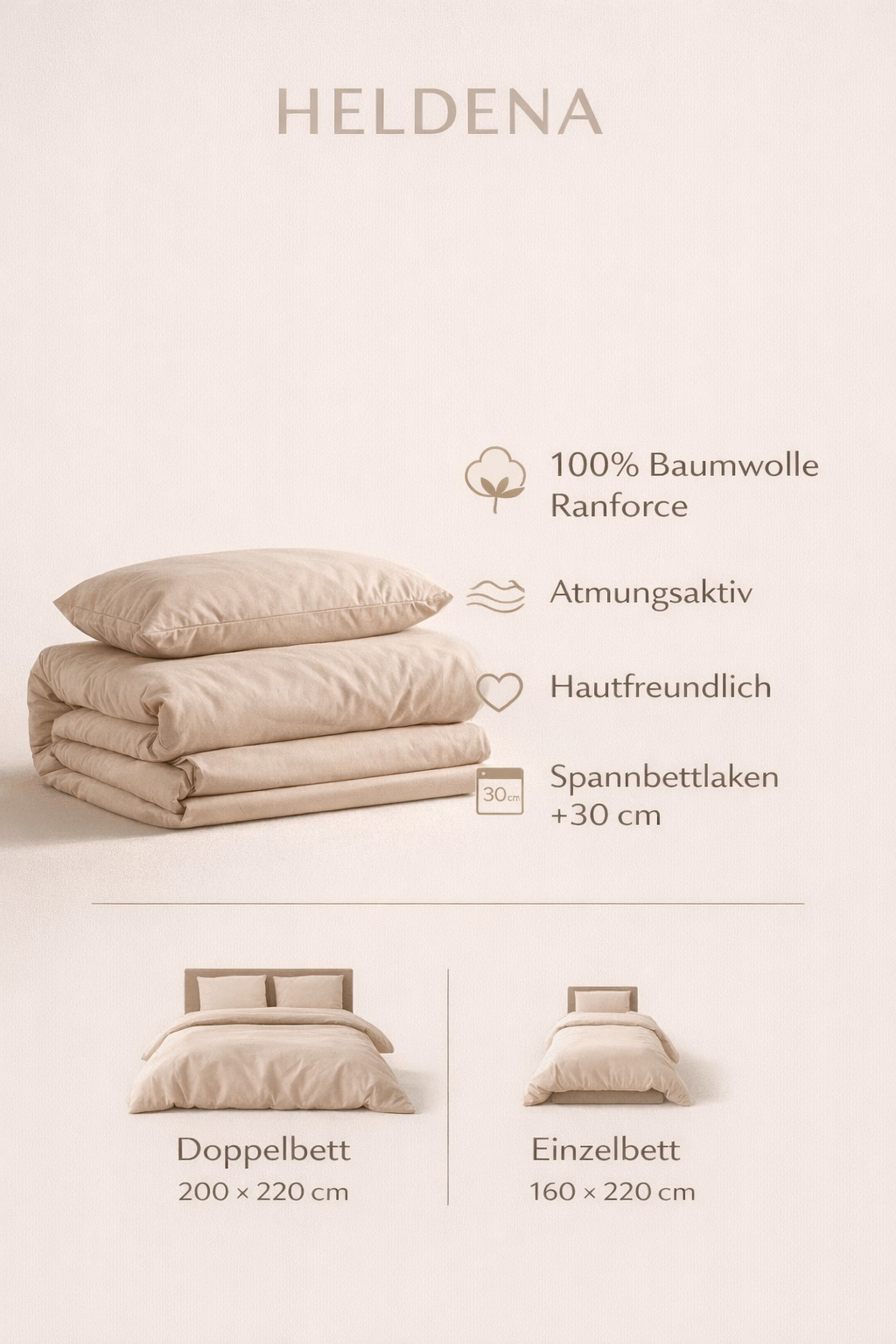 HELDENA Bettwäsche Set Braun Ranforce Detail Kissenbezug Baumwolle