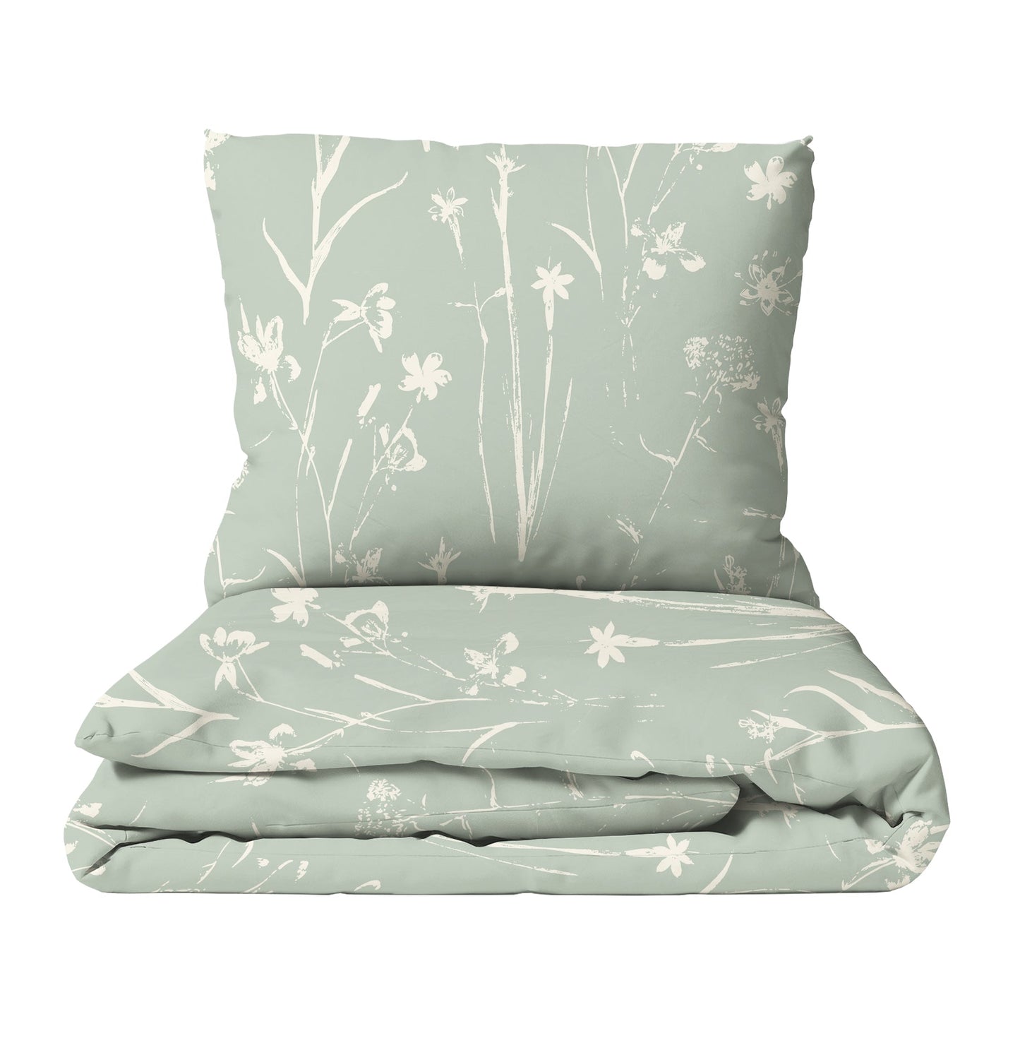 HELDENA Bettwäsche „Grüne Wiese" mit Boho-Blumenmuster in Beige auf Grün, Bettbezug und Kissenbezug