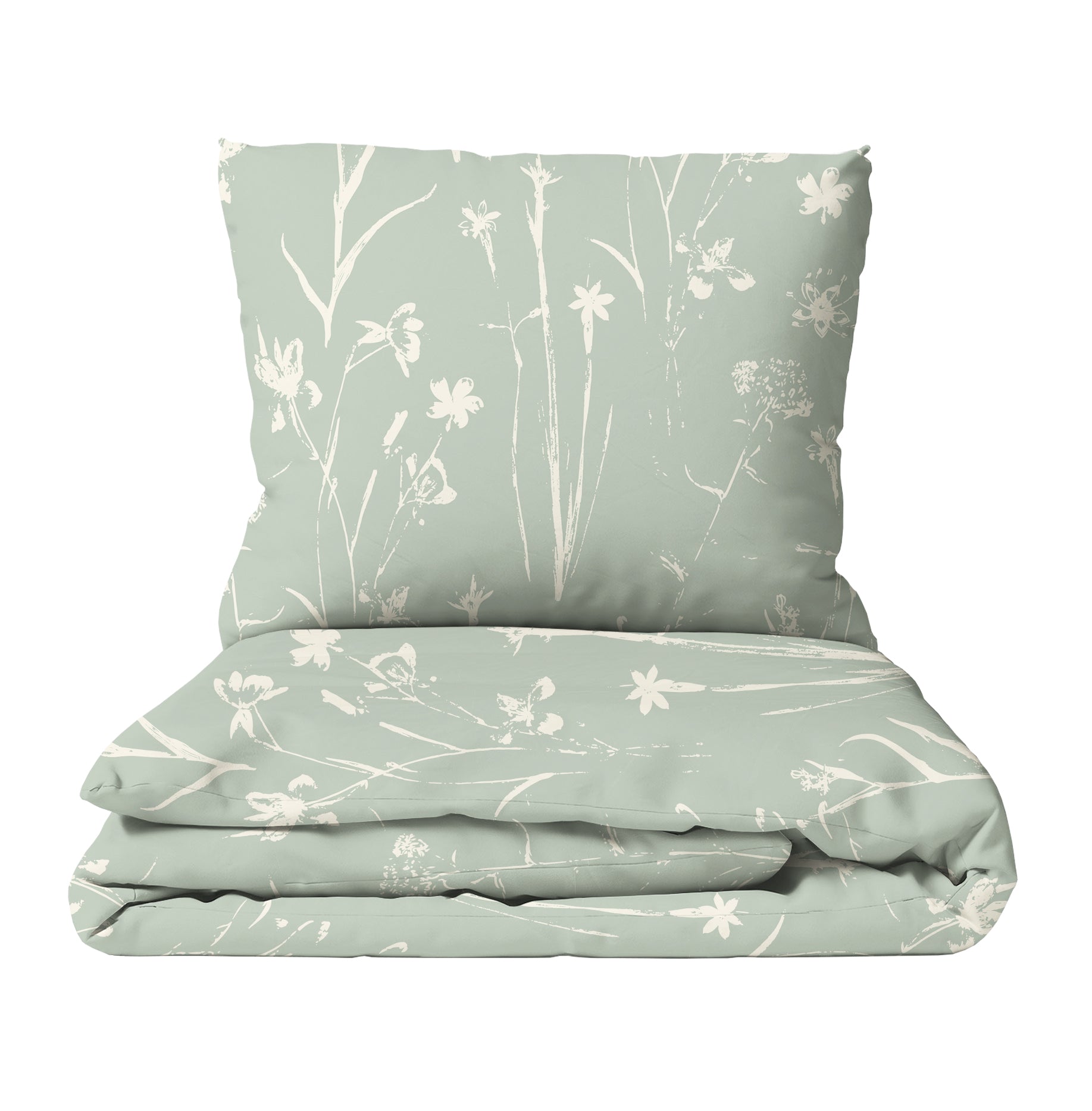 HELDENA Bettwäsche „Grüne Wiese" mit Boho-Blumenmuster in Beige auf Grün, Bettbezug und Kissenbezug