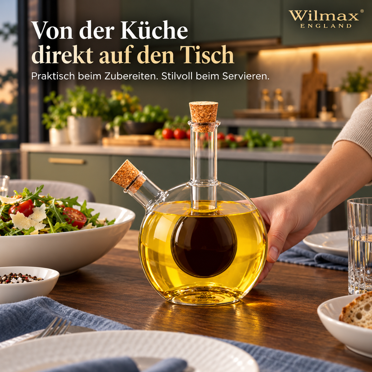 Wilmax Öl- und Essigflasche 300/60 ml Transparent Glas – Anwendungs- oder Detailansicht; Lieferumfang: 1 Stück