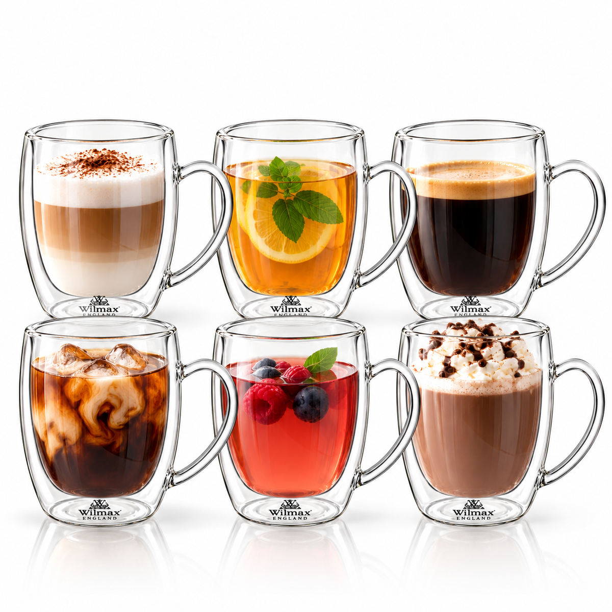 Wilmax Doppelwandiger Thermobecher 500 ml 6er-Set Transparent – Produktansicht; Lieferumfang: 6 Stück
