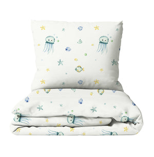 HELDENA Kinderbettwäsche „Kleiner Oktopus" mit Oktopus- und Fisch-Motiv in Blau, Bettbezug und Kissenbezug