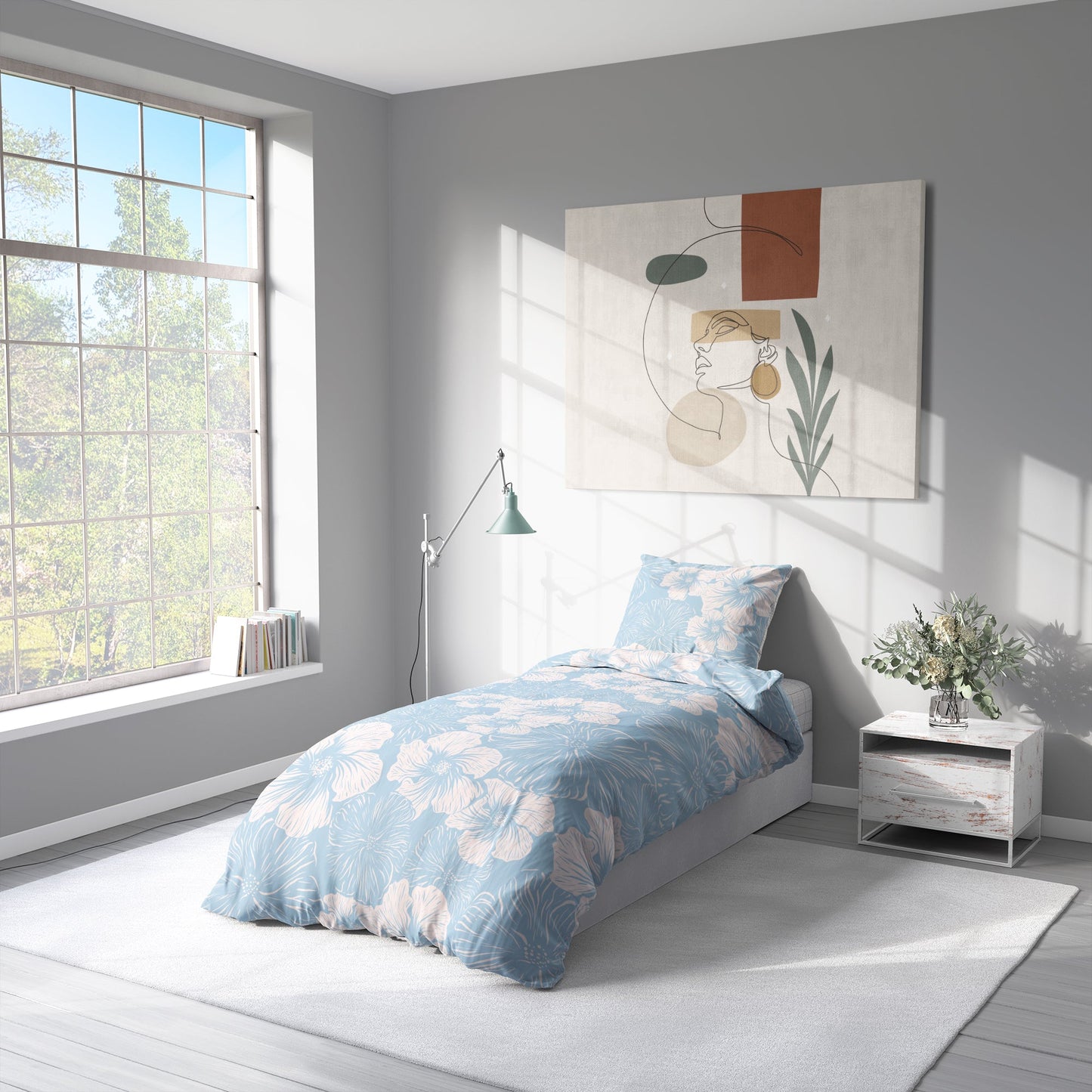 LESLIS Bettwäsche „Blaue Blumen“ – florales Design, Baumwolle & Musselin