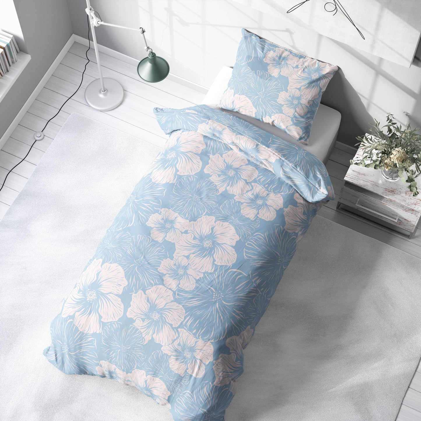 LESLIS Bettwäsche „Blaue Blumen“ – florales Design, Baumwolle & Musselin