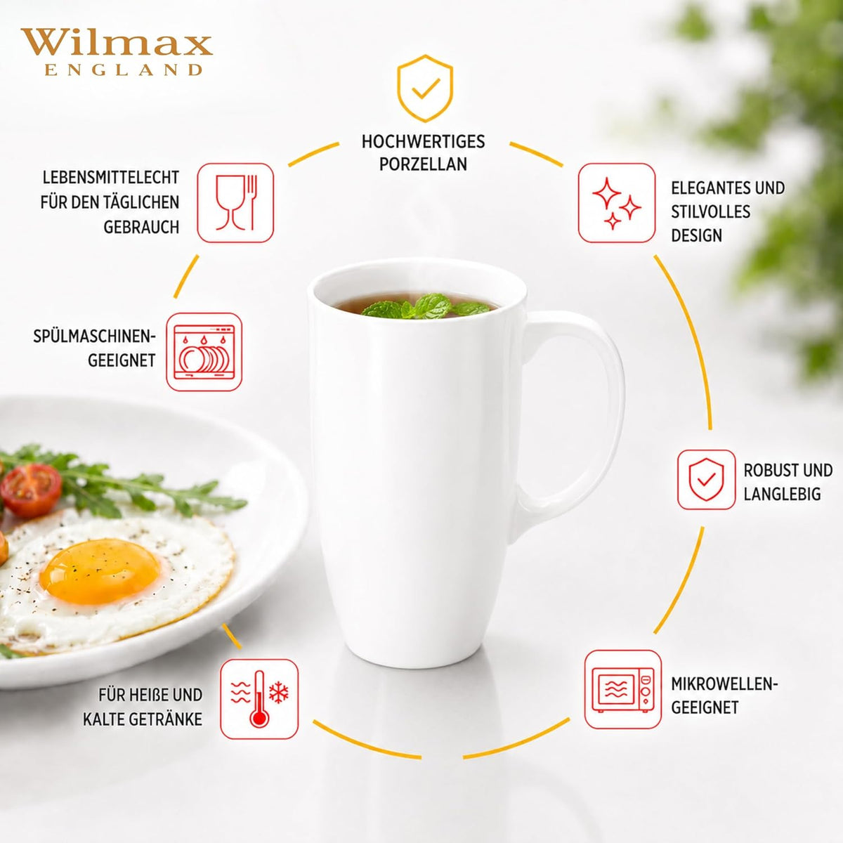 Wilmax Becher 630 ml 2er-Set Weiß Porzellan – Anwendungs- oder Detailansicht; Lieferumfang: 2 Stück