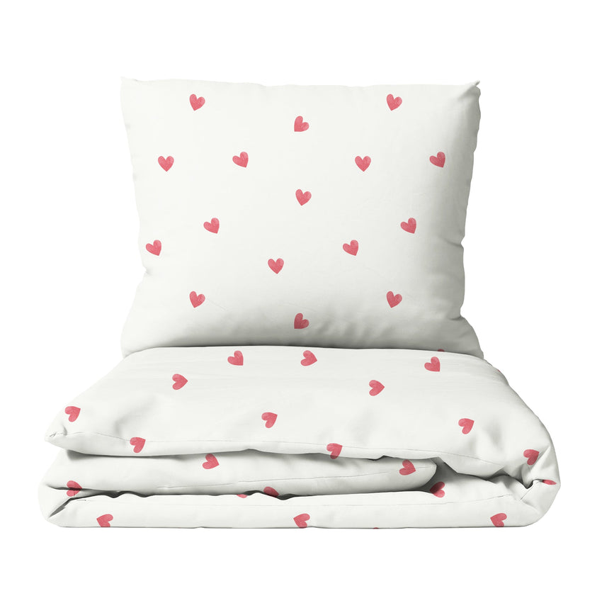 HELDENA Kinderbettwäsche „Love" mit Herzchen-Motiv, Bettbezug und Kissenbezug als Set