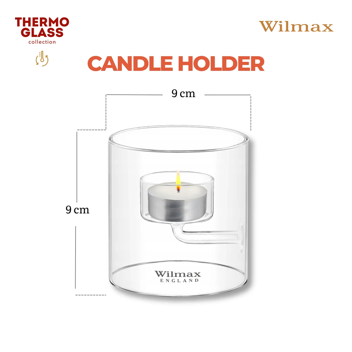 Wilmax Teelichthalter für 1 Teelicht 9 cm Transparent Glas – Anwendungs- oder Detailansicht; Lieferumfang: 1 Stück