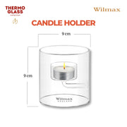 Wilmax Teelichthalter für 1 Teelicht 9 cm Transparent Glas – Anwendungs- oder Detailansicht; Lieferumfang: 1 Stück