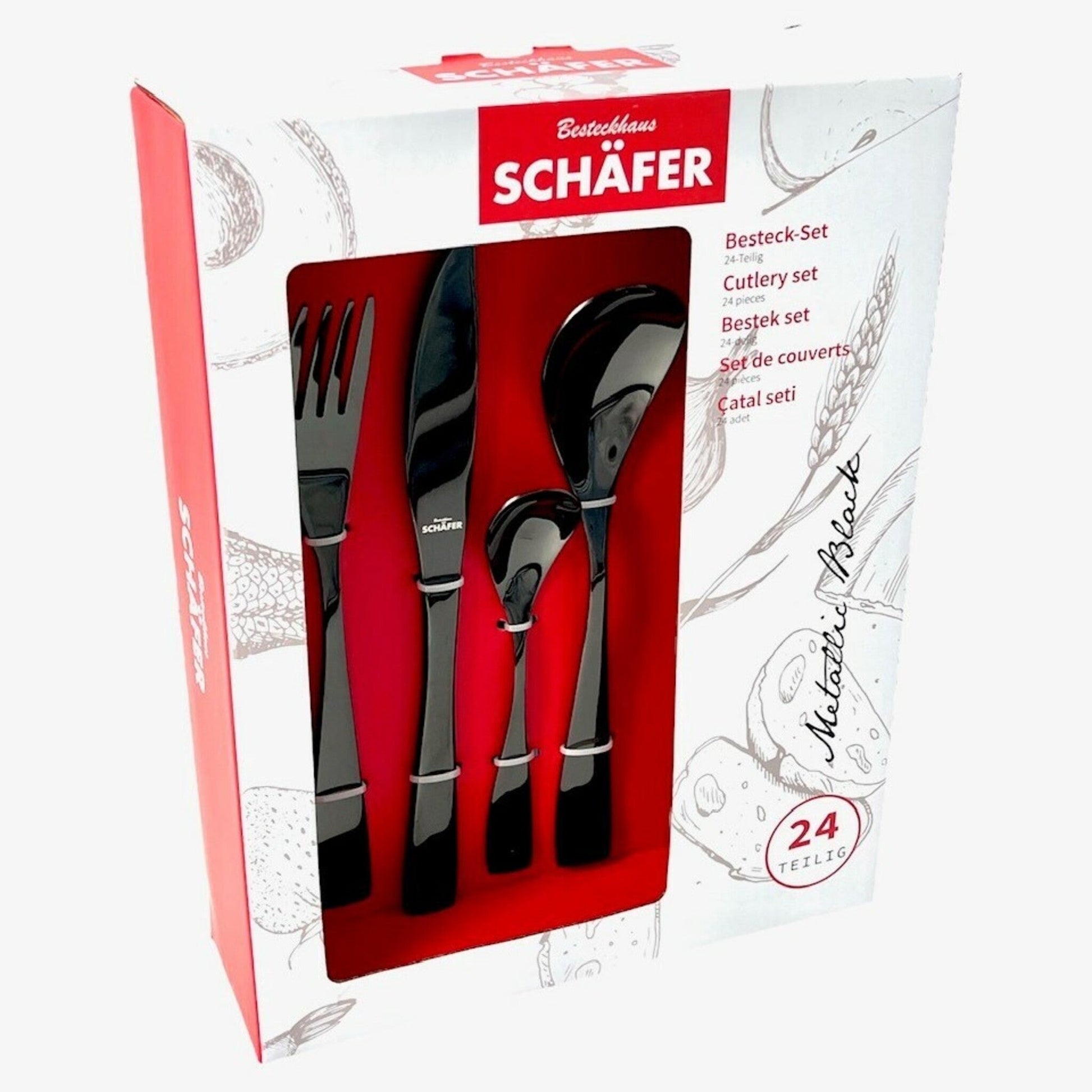 Schäfer Metallic Silver Besteck 24-tlg Detailansicht Edelstahl 18/0 poliert