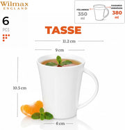 Wilmax Tasse 380 ml 6er-Set Weiß Porzellan – Anwendungs- oder Detailansicht; Lieferumfang: 6 Stück