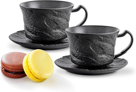 Wilmax Tasse mit Untertasse 250 ml 2er-Set Schwarz Porzellan