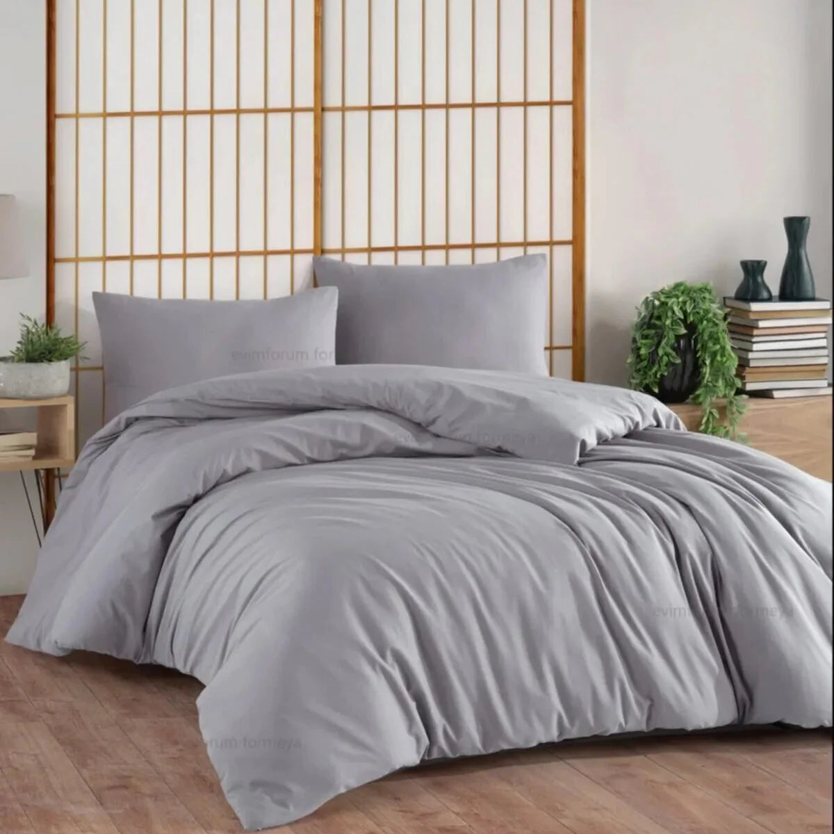 Bettwäsche Set Grau aus 100% Baumwolle Ranforce mit Spannbettlaken