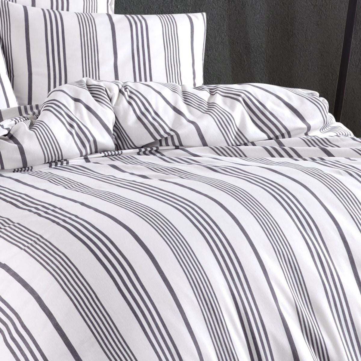 Bettwäsche Grau Gestreift Einzelbett Kissenbezug Spannbettlaken