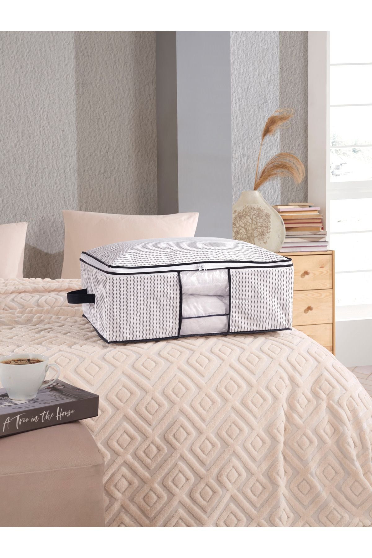 Weißer Unterbett Organizer Vliesstoff faltbar 4er Set