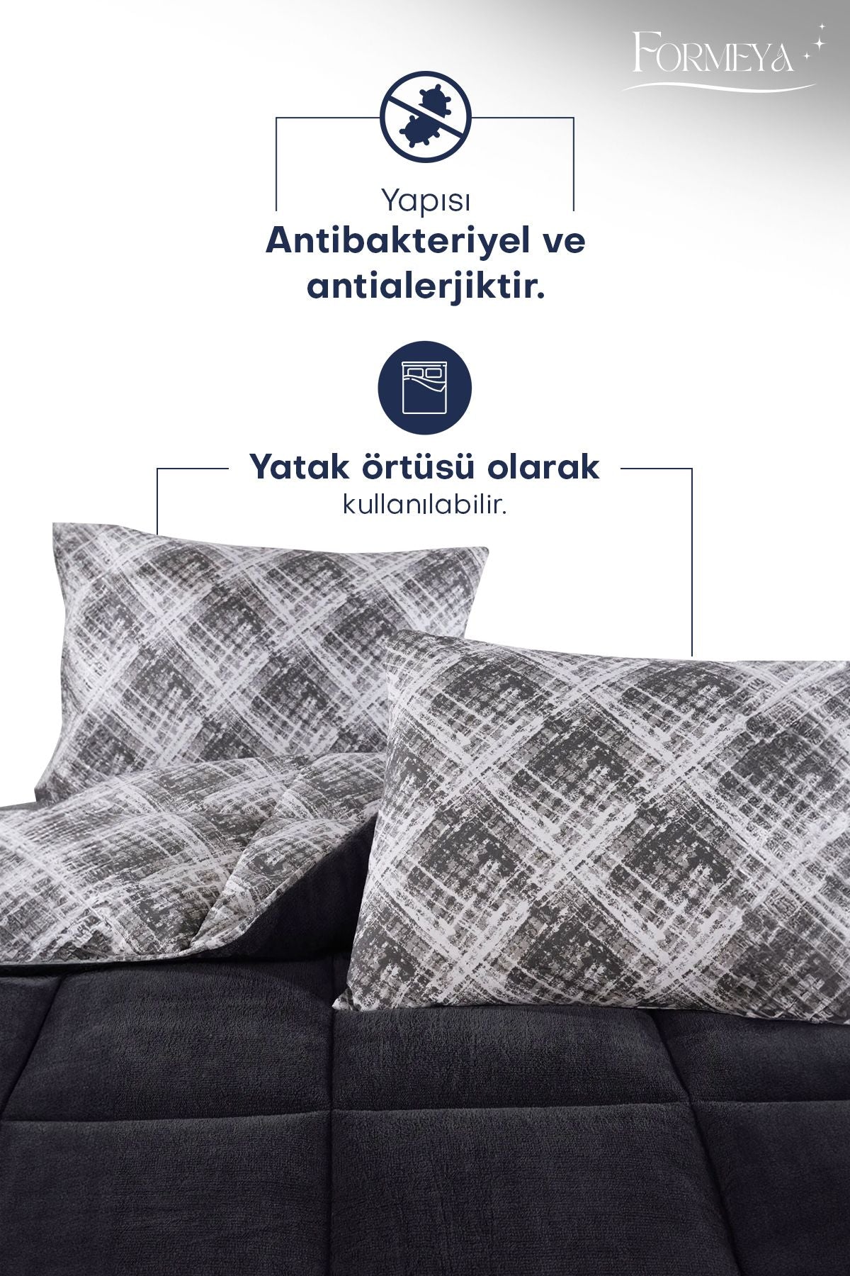 Doppelseitige Bettdecke Schwarz aus Wellsoft und Baumwoll Polyester Gewebe