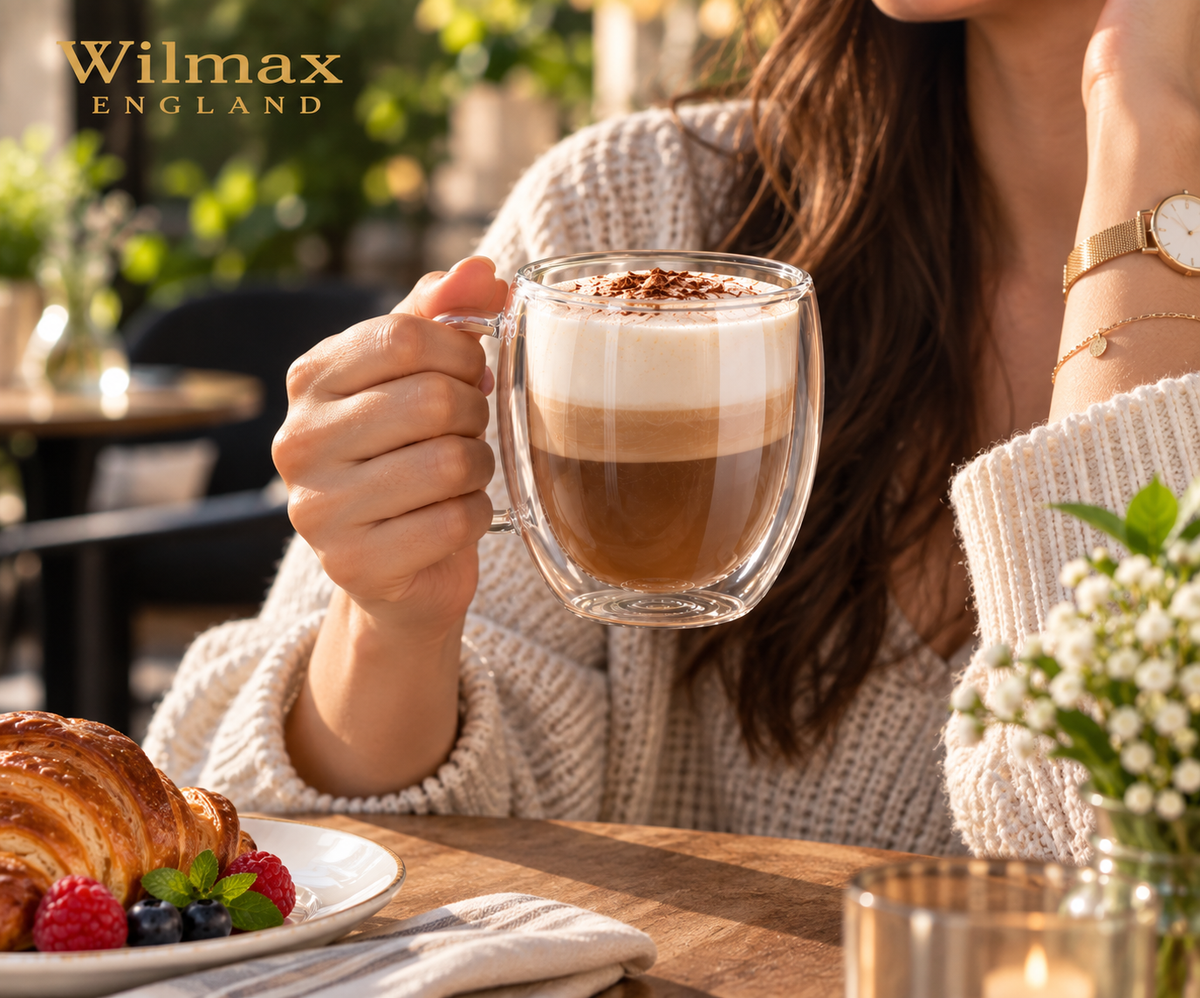 Wilmax Doppelwandige Tasse 500 ml 4er-Set Transparent – Anwendungs- oder Detailansicht; Lieferumfang: 4 Stück