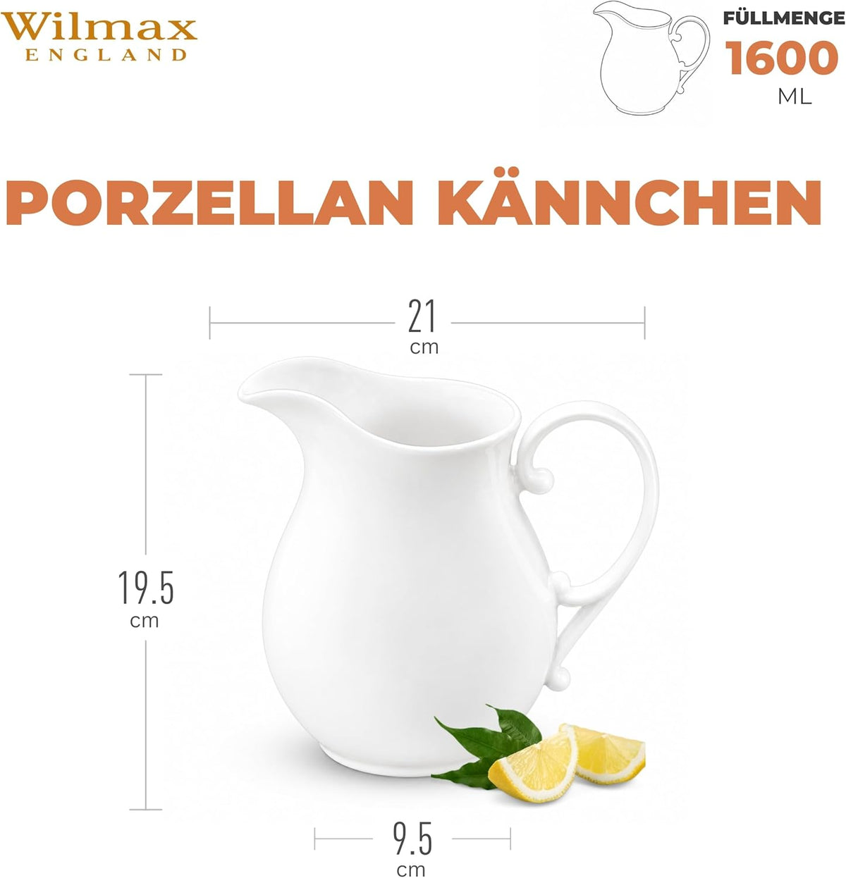 Wilmax Krug 1600 ml Weiß Porzellan – Anwendungs- oder Detailansicht; Lieferumfang: 1 Stück