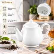 Wilmax Kaffee- und Teekanne mit Ausgusssieb 850 ml Weiß Porzellan – Anwendungs- oder Detailansicht; Lieferumfang: 1 Stück