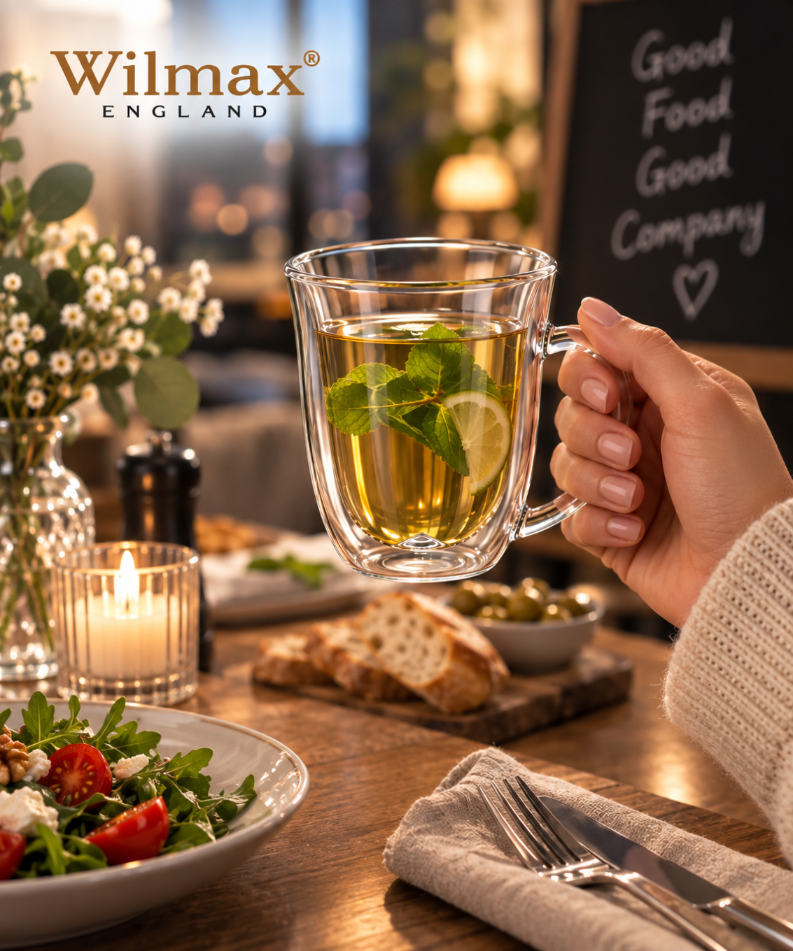 Wilmax Doppelwandiger Becher 400 ml 2er-Set Transparent – Anwendungs- oder Detailansicht; Lieferumfang: 2 Stück