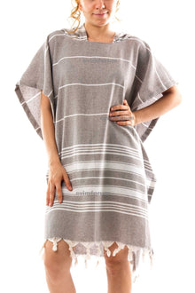 Leichter brauner Baumwoll-Poncho Bademantel S/M im Peshtemal-Stil für Dusche und Pool