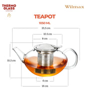 Wilmax Teekanne 1050 ml mit Edelstahlfilter Transparent Thermoglas – Anwendungs- oder Detailansicht; Lieferumfang: 1 Stück