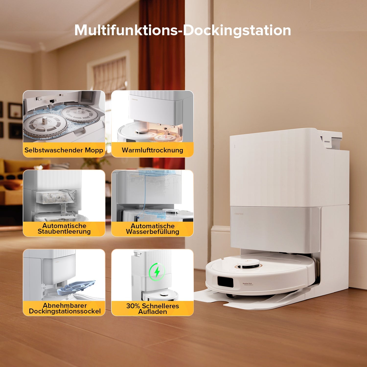 Multifunktions-Dockingstation des Qrevo S5V in Weiß mit Selbstreinigung und Staubentleerung