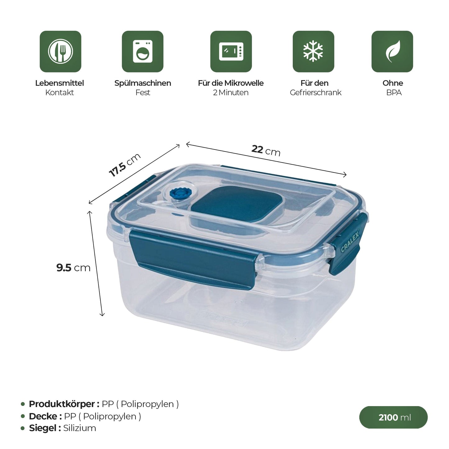 Vakuumbehälter 2100 ml transparent mit blauem Deckel