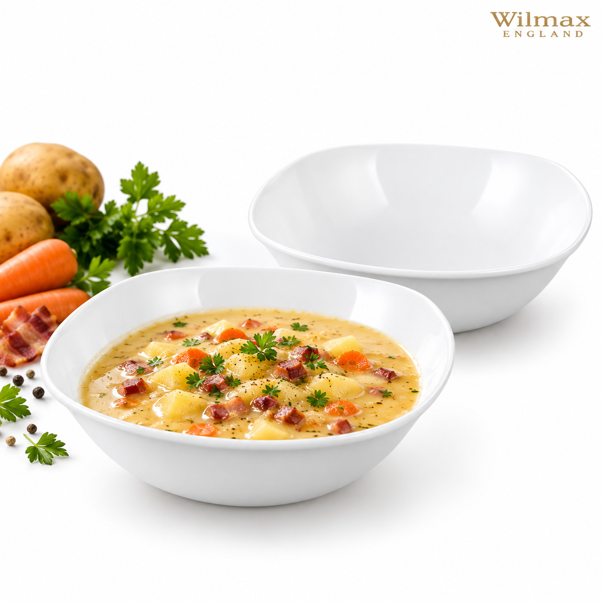 Wilmax Schale 650 ml 16,5 × 16,5 cm 2er-Set Weiß Porzellan – Produktansicht; Lieferumfang: 2 Stück