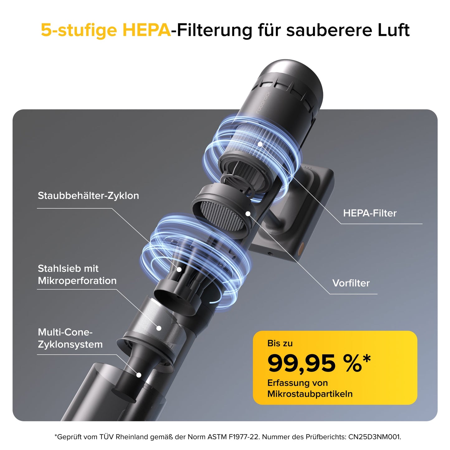 Roborock H60 Ultra knickbares Rohr reinigt unter niedrigen Möbeln