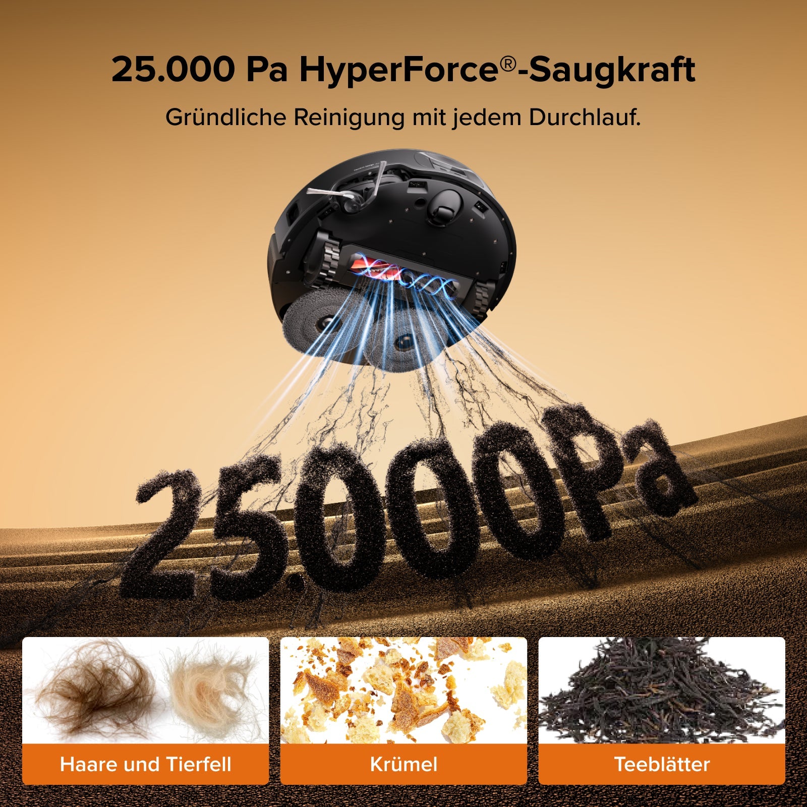 Qrevo Edge 2 25.000 Pa HyperForce saugt Tierhaare vom Teppich tief ein