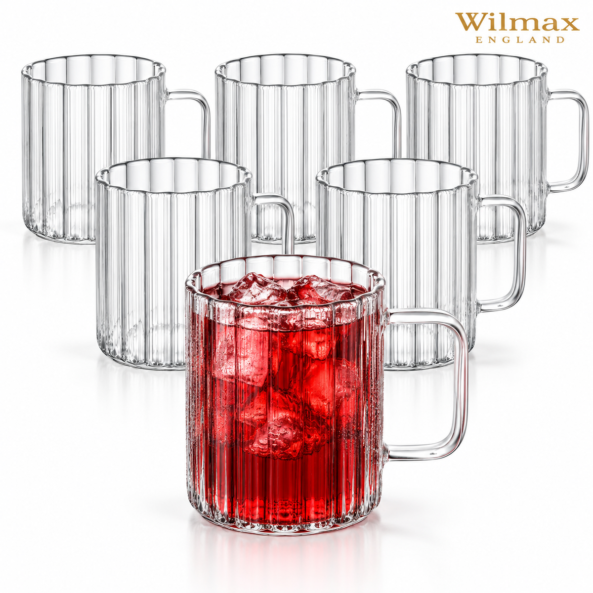 Wilmax Glasbecher mit Henkel 550 ml 6er-Set Glas – Produktansicht; Lieferumfang: 6 Stück