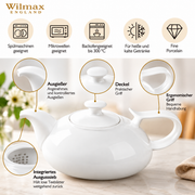 Wilmax Kaffee- und Teekanne mit Ausgusssieb 2250 ml Weiß Porzellan – Anwendungs- oder Detailansicht; Lieferumfang: 1 Stück