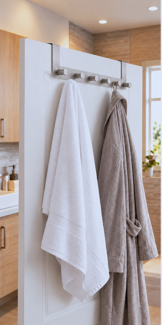 HELDENA Türgarderobe Edelstahl – 6 Haken, 39 cm, helle Wohnszene
