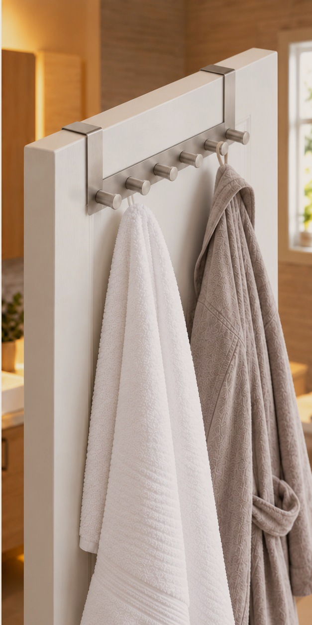 HELDENA Türgarderobe Edelstahl – 6 Haken, 39 cm, warme Wohnszene