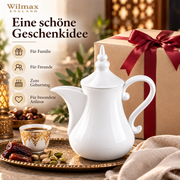 Wilmax Arabische Kaffee- und Teekanne mit Ausgusssieb 1000 ml Weiß Porzellan – Anwendungs- oder Detailansicht; Lieferumfang: 1 Stück