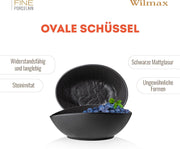 Wilmax Ovale Schale 19 × 15 × 6 cm 3er-Set Schwarz Porzellan – Anwendungs- oder Detailansicht; Lieferumfang: 3 Stück