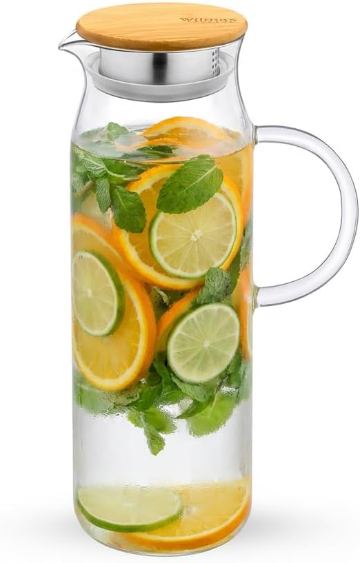 Wilmax Krug 1500 ml mit Bambusdeckel Transparent Thermoglas – Produktansicht; Lieferumfang: 1 Stück
